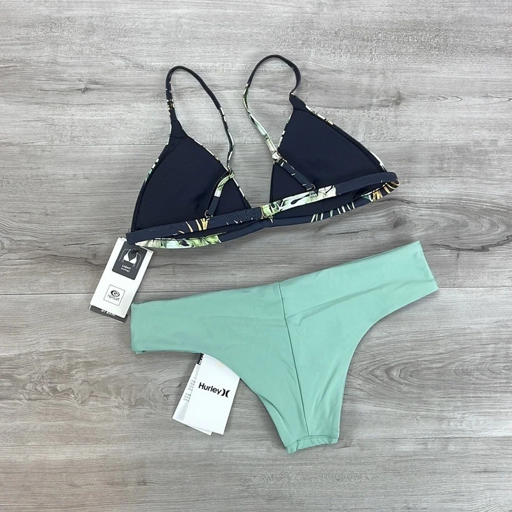 ☀️HURLEY☀️HURLEY☀️PALMETTO FIXED TRI HIPSTER SURF BOTTOM BIKINI SET